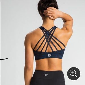 Idealfit High Neck Strappy Blue Sports Bra CropTop